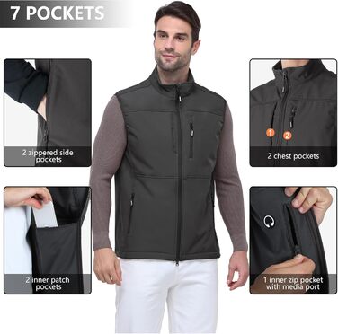 Чоловіча софтшеллова жилетка Outdoor Ventures: водонепроникна, вітрозахисна, спортивна, з декількома кишенями, для гольфу (S, Коричнево-сіра)