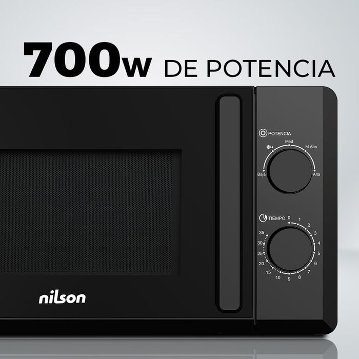 Мікрохвильова піч Nilson 20 літрів, чорний кришталь, NMW2700N, 700W, 5 програм, функція розморожування