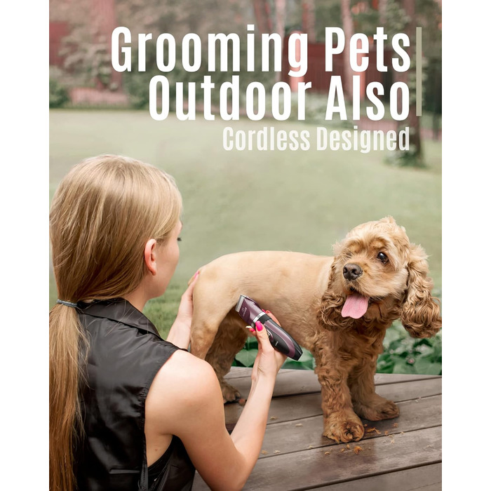 Oneisall Cordless Pet Hair Trimmer - Professional Dog & Cat Grooming Clippers - Electric Hair Trimmer Set with Pink Design