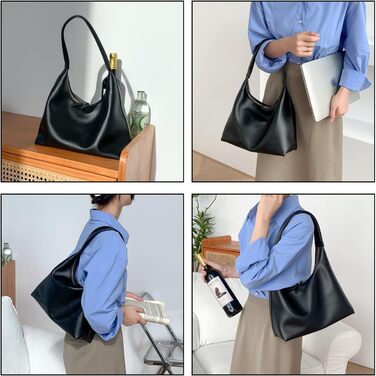Сумка жіноча Hobo Bag з м'якої PU шкіри чорного кольору, велика сумка-тоут на плече для офісу та подорожей, вінтажний стиль