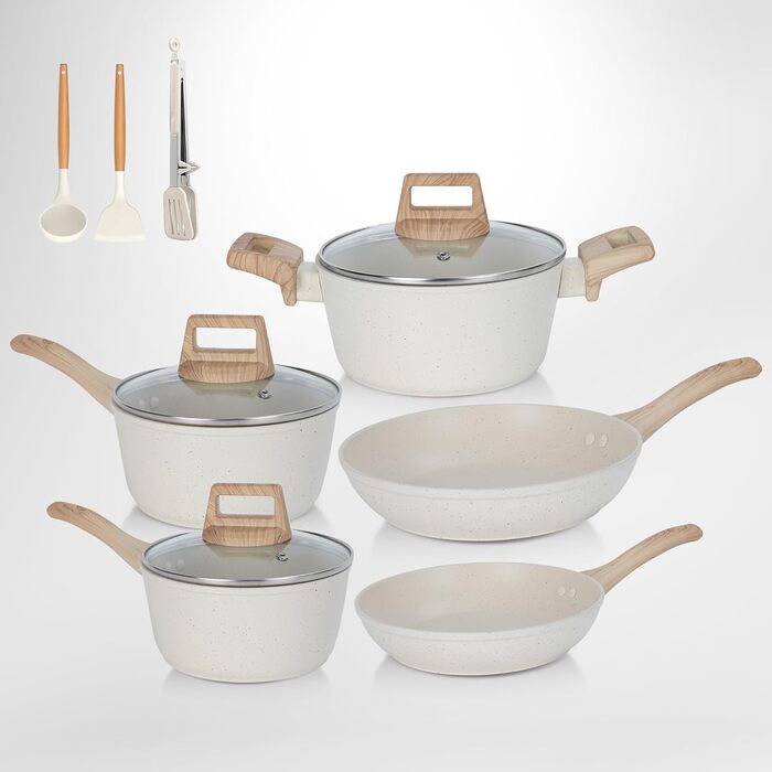 Набір кухонного посуду з антипригарним покриттям, 11 предметів, для духовки та гриля (до 177°C), каструлі та сковорідки, кухонний набір, сковорідки, каструлі, сотейник, для кухні, для дому, придатний для миття в посудомийній машині