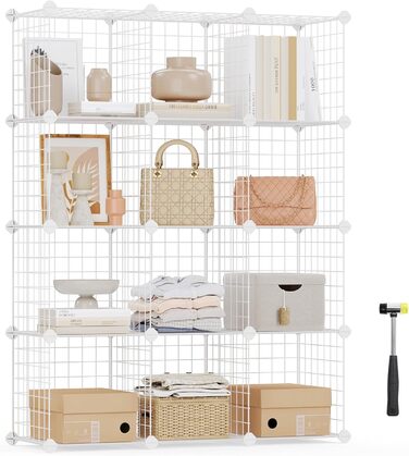SONGMICS Grid Panel Shelf, Storage System, Cube Shelf, Set of 12 Cubes, for Shoes, Books, Living Room, Bedroom, Expandable, 31 x 93 x 123 cm, White LPI34W