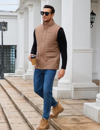 Xnova Тепла зимова жилетка для чоловіків з флісовою підкладкою Sherpa, жилетка-куртка, для полювання, роботи, на відкритому повітрі, хакі, розмір L