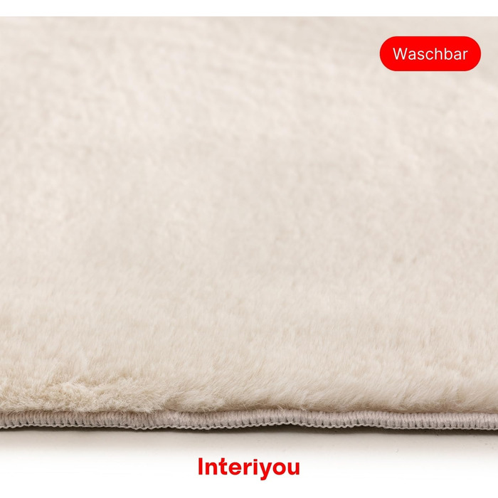 Килимок для вітальні Interiyou Fargo, 80x150 см, бежевий, короткий ворс, миючий, антиковзаючий, штучне хутро, м'який, довгий ворс, прямокутний