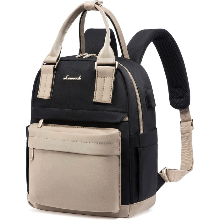 LOVEVOOK Рюкзак жіночий маленький, водонепроникний, міський, 2-в-1 з USB-портом, міні-рюкзак, сумочка, для роботи, школи, подорожей, елегантний, хакі, чорний, 11 дюймів