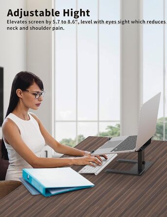 Підставка для ноутбука ALASHI, регульована висота, ергономічна, металева, чорна (10-15.6 дюймів)
