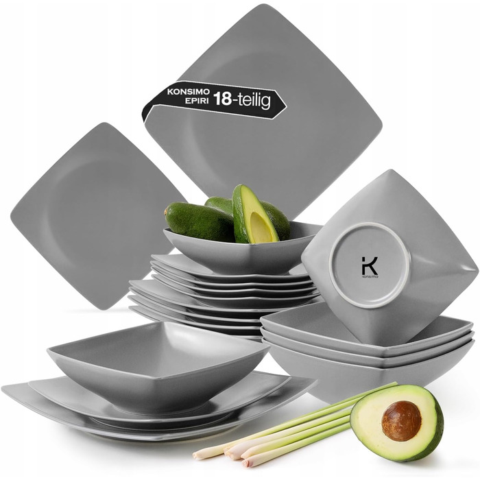 Сервіз Konsimo для 6 осіб: 18-ти частинний набір тарілок EPIRI - сучасний сервіз з кераміки сірого кольору