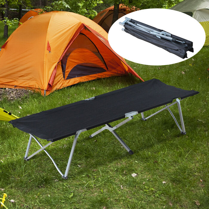 Outsunny Folding Camp Bed with Bag Black | Aosom