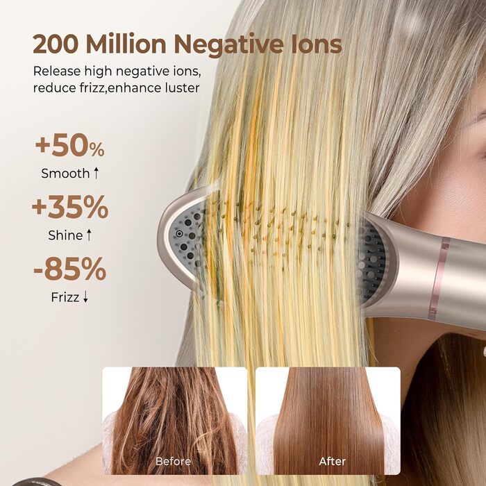 UKLISS Airstyler Pro 7 в 1: професійний фен-щітка з іонізацією, 1400W, для створення локонів, випрямлення та сушіння волосся (Золотий)