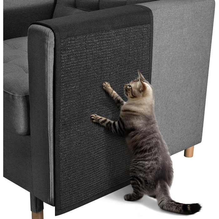 Navaris Cat Scratch Mat Scratch Protector Sofa - Sisal Scratch Rug 130 x 45 cm for Cat - Couch Cat Scratch Mat - also suitable for dogs - Black