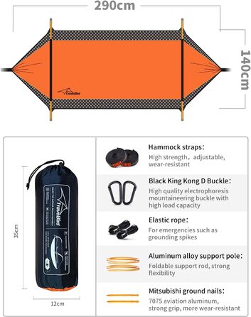 Гамак-намет для кемпінгу з москітною сіткою та сонцезахистом, 290x140 см, великий простір, легкий, з ременями для кріплення до дерева, підлоговий намет для відпочинку на природі, пікніків, походів, зелений (помаранчевий)