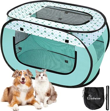 Вольвайз Вопенауфста: Переносний вольєр для тварин 90x60x60 см, для собак, котів, кроликів, для дому та вулиці, зелений