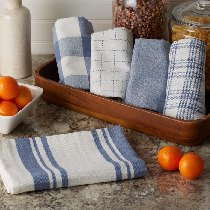 DII Everyday Basic Kitchen Collection Large Dish Towel Set, Woven Cotton, Stonewash Blue, 18x28, 5