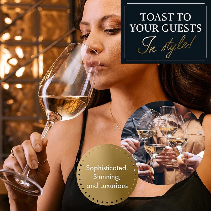 Набір келихів для білого вина, 4 шт. – вишукані кришталеві келихи ручної роботи, 530 мл. Ідеально підходять для шампанського, вина, святкування, весілля, дегустацій, любителів вина. Прозорі, еліптичні, 8 oz.