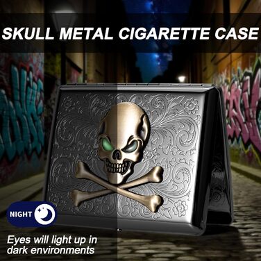Металеве тютюнотримач вінтажний для жінок та чоловіків, вміщує 18-20 сигарет (100 мм), чорний з черепом