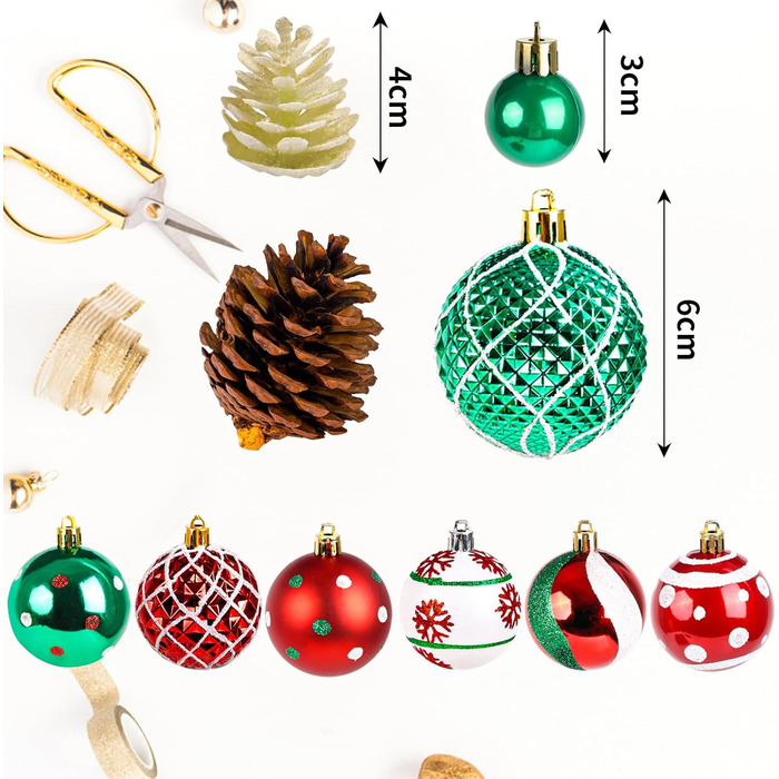 Набір прикрас на ялинку 44 шт. (6см та 3см) - блакитні та срібні ялинкові кулі для декору ялинки в приміщенні та на вулиці (червоний, зелений)