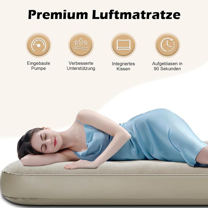 Надувний матрац для 2 осіб з електричним насосом, 190 x 125 x 20 см - для дому та кемпінгу