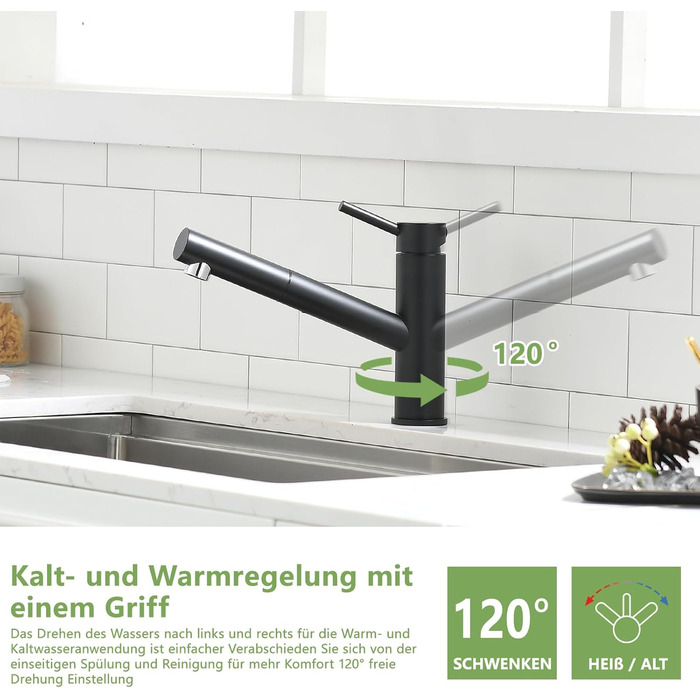 Кухонний змішувач AIMADI висувний чорний з 3-х режимним душем, 38 см шланг, однорідний змішувач для холодної та гарячої води, підходить для раковини та кухонного острова, водоспад, чорний колір