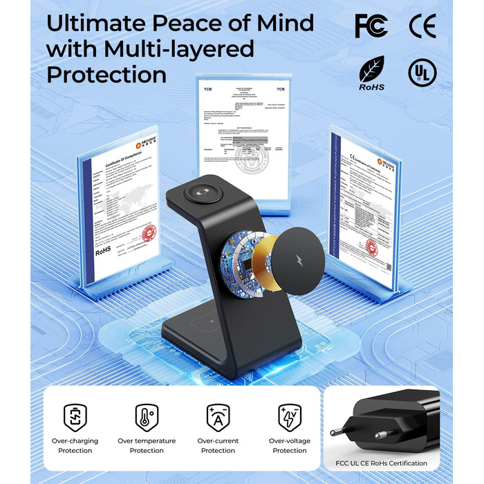 Магнітна зарядка 3-в-1 для Samsung Galaxy: швидка бездротова зарядка Mag-Safe для S25 Ultra/S24/S23, Z Fold/Flip, Galaxy Watch Ultra/7/6 та Galaxy Buds Pro (чорний)