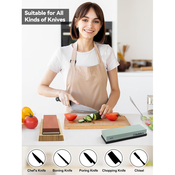 Набір алмазних точильних каменів Kalolary (11 шт.) з двосторонньою зернистістю 400/1000, 3000/8000 для заточування ножів, стамесок, рубанків з кутовою направляючою та неслизькою основою, з шкіряним ременем