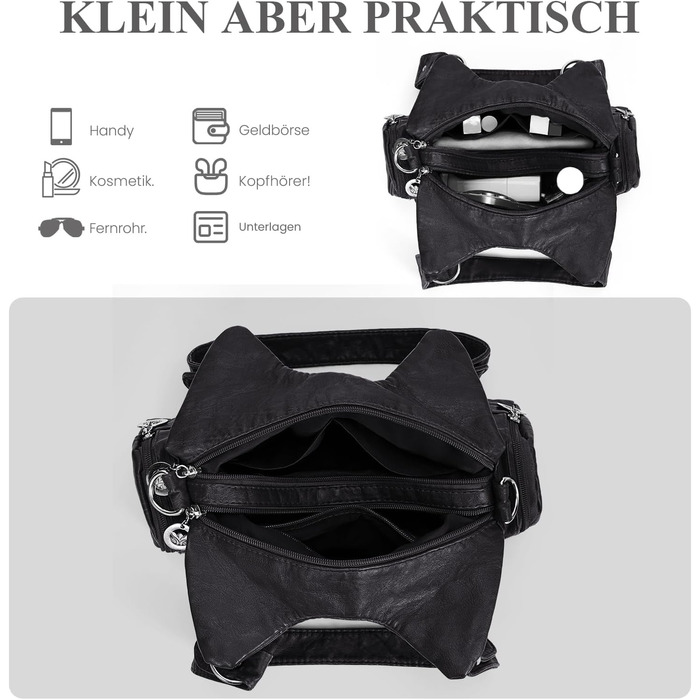 Сумка жіноча TIAASTAP Klein City Bag вінтаж чорна шкіряна через плече Hobo Bag з багатьма відділеннями