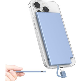 Power Bank Auskang 5000mAh Slim з кабелем для iPhone (до iPhone 14) - блакитний