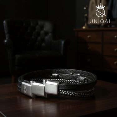 Браслет шкіряний UNIQAL 'ETERNAL' - нескінченність, срібний, 19 см, з магнітним застібкою, в подарунковій коробці