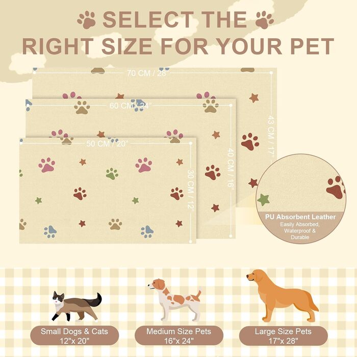 Підставка під миску для собак BLESWIN 30x50 см, вбираюча, неслизька, для цуценят, бежева