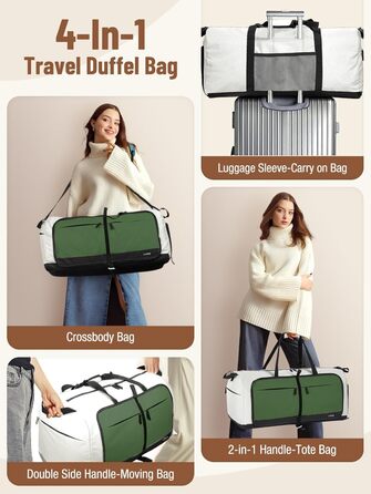 Спортивна сумка Lekesky 80L для подорожей та спортзалу, 45x36x20 см, водонепроникна, з відділенням для взуття (бежево-зелена)