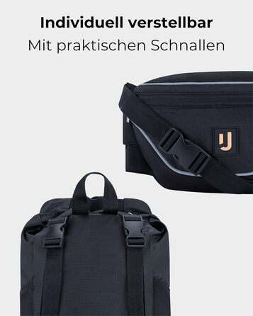 Чоловіча та жіноча поясна сумка Johnny Urban Jimmy 2в1 - рюкзак, складаний, для фестивалів, мультифункціональна, водовідштовхувальна (Чорний)