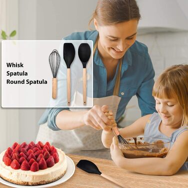 Набір кухонних аксесуарів KagoLing: 13 предметів з силікону з дерев'яними ручками (ложка, щипці, вінчик, шпатель)