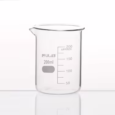 ULAB Scientific Beaker Set, Vol. 200 ml, 3.3 Borosilicate Griffin, Low Form with Printed Scale, 6 Pieces, UBG1022