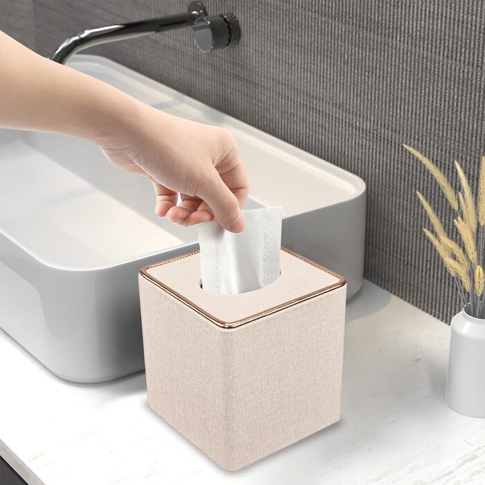 Скляниця для серветок з PU шкіри, 25x13,5x9,5 см, з 4 підставками в подарунок (бежева)