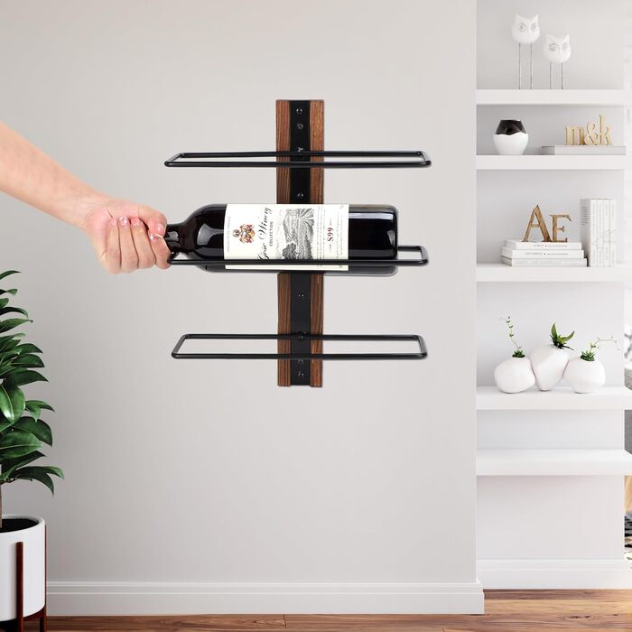 Настінна полиця для вина DBREAKS на 9 пляшок, дерев'яний тримач для вина, органайзер для винної пляшки для вітальні, спальні, винного погреба, бару