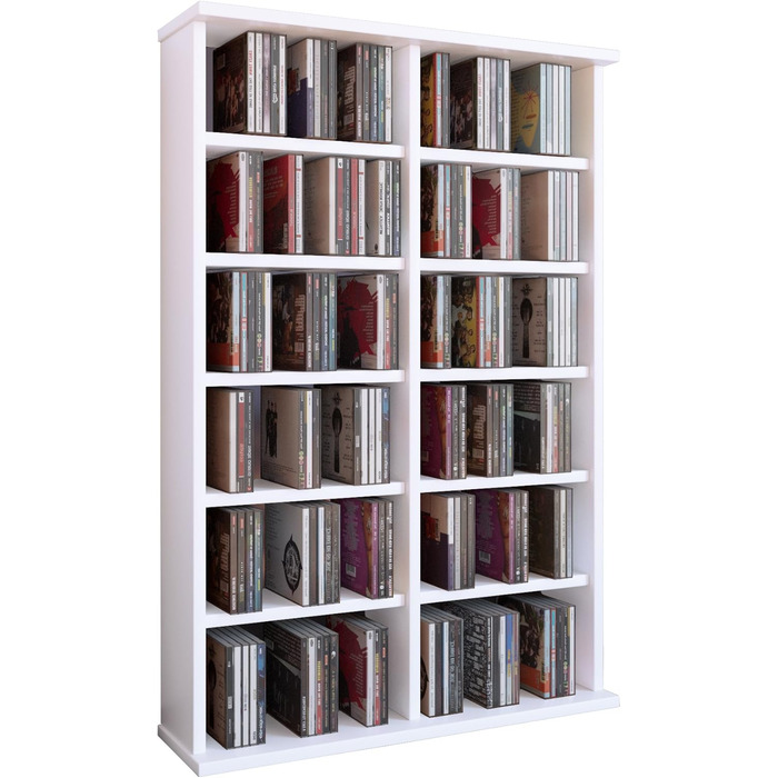 Дерев'яна стійка VCM Ronul для CD/DVD, біла, на 300 CD або 130 DVD, 92x60x18 см, елегантний органайзер для Blu-ray, відео, дисків