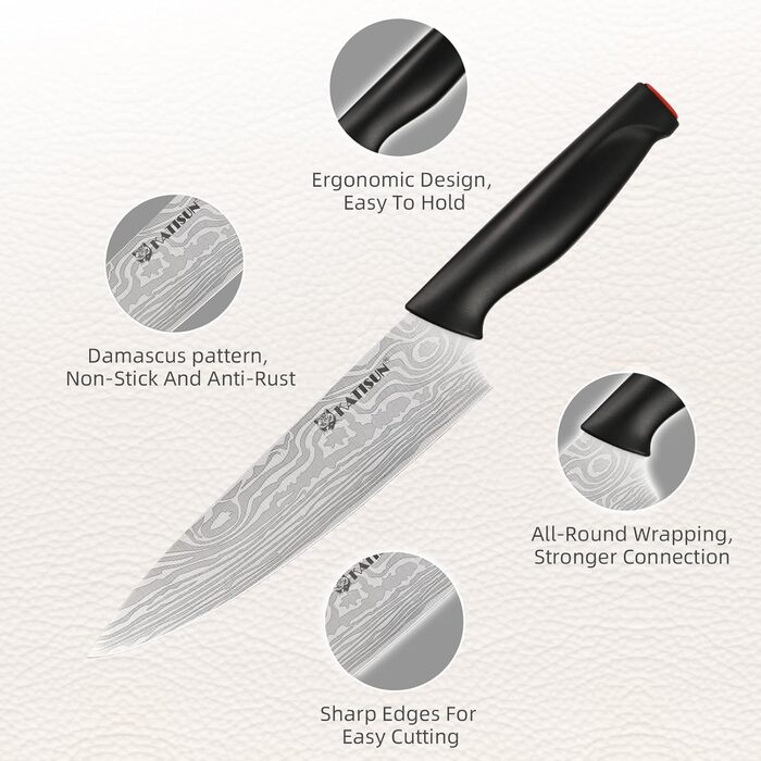 KATISUN 16-Piece Japanese Steel Knife Set with Block - Includes Sharpener, Cutting Board & Kitchen Shears