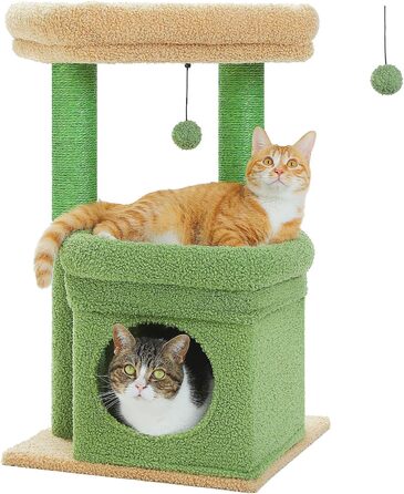PAWZ Road Cat Tree, Multi-Tier Cat Tower with Sisal-Covered Scratching Post, Cozy Cat Condo, and Large Cat Perch for House Cats (Green)