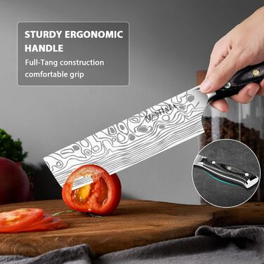 Набір японських ножів MOSFiATA: Накірі 7 та 5,5 дюймів (EN.4116), ніж для приготування їжі, кухонний ніж, ніж для овочів з піхвою, подарункова упаковка та серветка