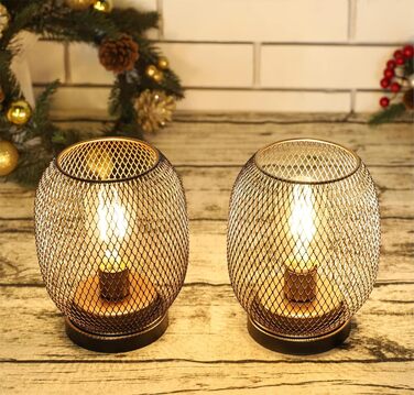 Настільна лампа JHY DESIGN Gold Schwarz: набір з 2 шт. з металу, LED, вінтажний стиль, для спальні, вітальні, весілля, партії, внутрішнє та зовнішнє використання (кругла форма)