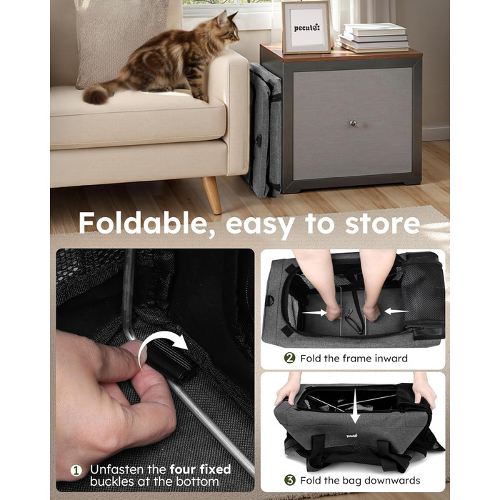 Транспортна сумка для котів Pecute Katzentasche - переноска для котів та маленьких собак, 47 x 33 x 30 см, сіра