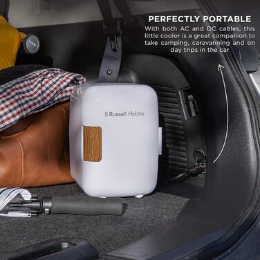 Russell Hobbs Mini Portable Cooler & Warmer - Drink, Beauty & Skincare - AC/DC - Scandi Style White & Wood Effect