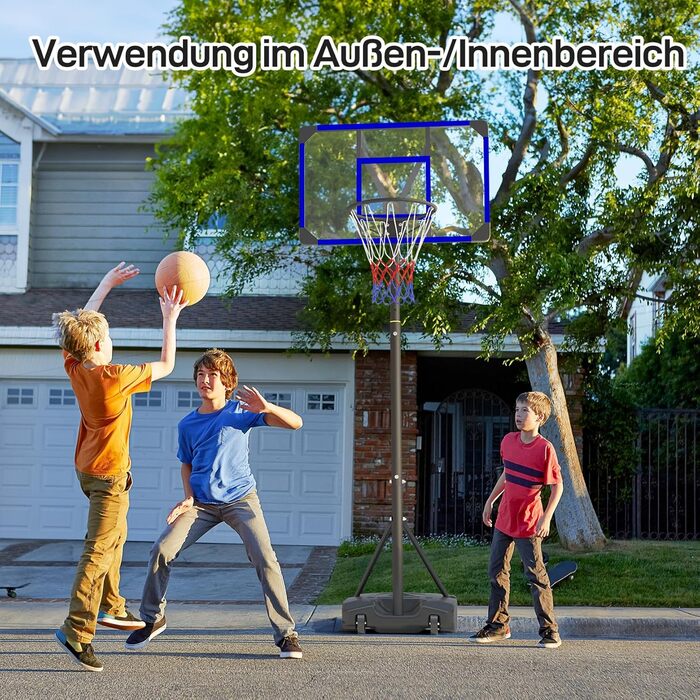 Баскетбольний кошик для дітей та підлітків Yohood Outdoor з регулюванням висоти, з колесами, з PC-стінкою 82x53 см та збільшеною основою