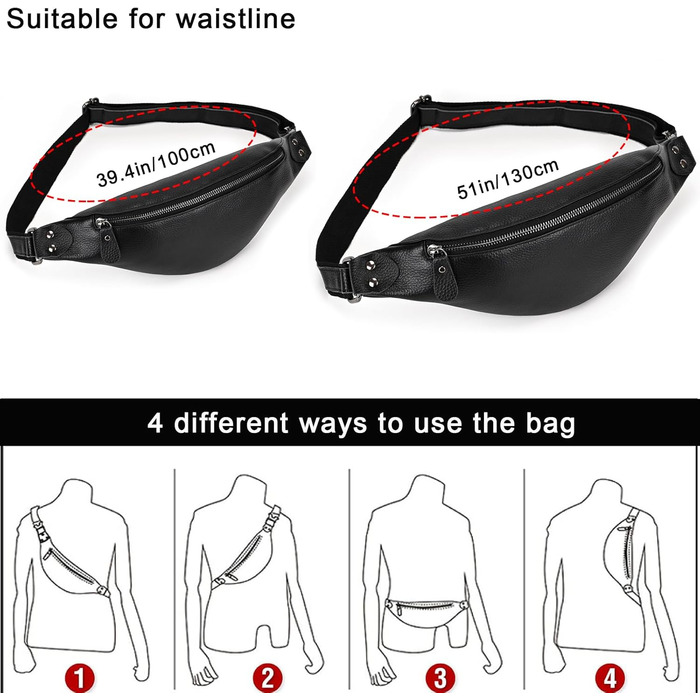 Чоловіча/Жіноча поясна сумка з екошкіри в стилі вінтаж, чорна. Сумка на пояс для подорожей, фестивалів, спорту. (1033lzw Schwarz)