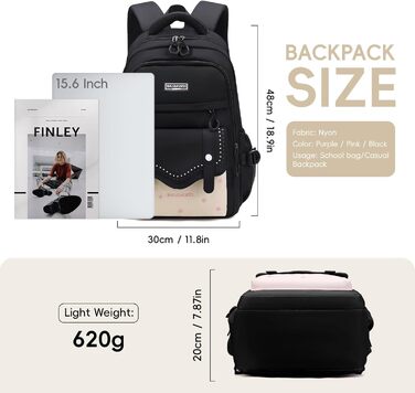 Шкільний рюкзак для дівчаток-підлітків, 2025, великий, для гімназії, старшої школи, 30L (чорний)