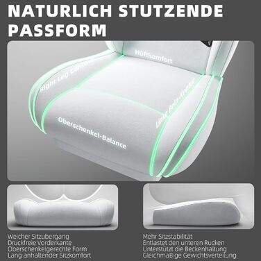 Ігровий крісло Dowinx з кишеньковим пружинним блоком, ергономічне крісло геймера зі шкіри з підголівником та підніжкою, комп'ютерне крісло для офісу та ігор (Білий, Титан)