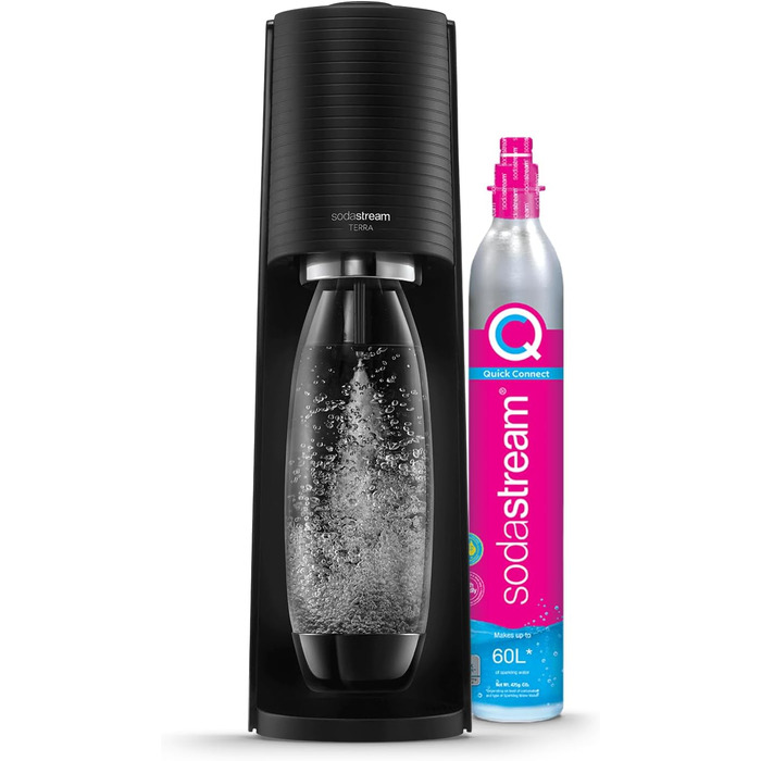 SodaStream TERRA: Газова вода вдома - Стандартний набір з CO2 балончиком та пляшкою 1л, чорний