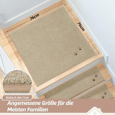 BEQHAUSE Non-Slip Stair Treads - 15 Piece Set, Washable Carpet for Stairs - Safe for Kids, Seniors & Pets, 22x70cm, 100% Polyester with TPE Backing