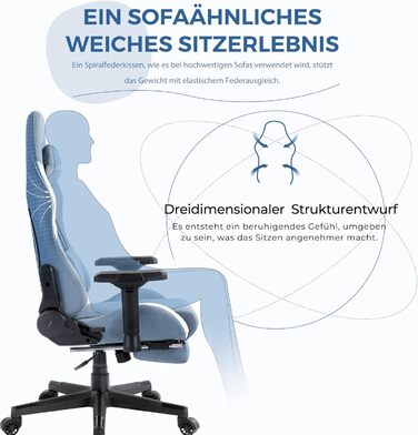 Ігровий крісло Dowinx з підніжкою, масажером та підголівником (Himmelblau)