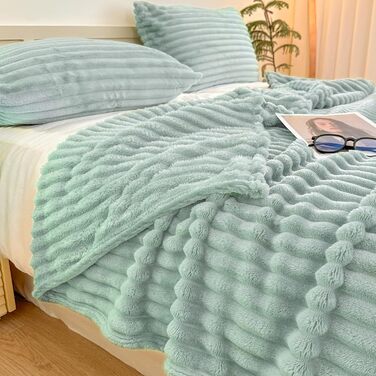 М'яка ковдра 150x200 см - тепла фланелева ковдра та плед для дому - ідеальний подарунок мамі, жінці, подрузі (150x200 см, колір: матчу-зелений)