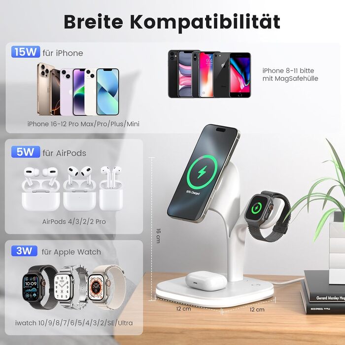 Зарядний пристрій Magsafe 5-в-1 COLSUR для iPhone 17/16/15/14/13/12 Pro Max, Apple Watch 10/9/8/7/6/5/4/SE/2/Ultra, AirPods 4/3/2/Pro - Білий